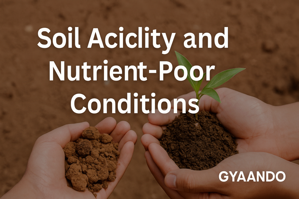Soil acidity and nutrient-poor conditions explained with educational infographic for farmers and students