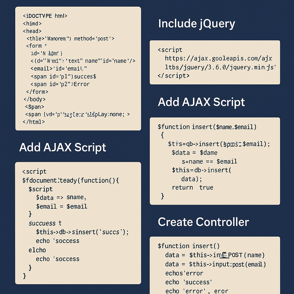 CodeIgniter AJAX registration form example with validation and database insert.