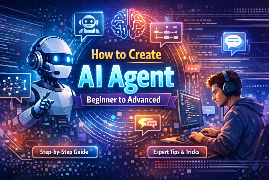 How to create AI agent beginner to advanced guide illustration